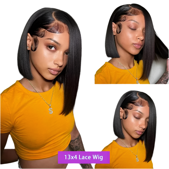 Peruca Bob Reta 100% Humana – Lace Frontal 13x4 Premium #1B