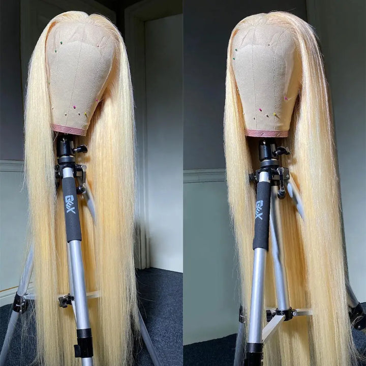 Peruca Frontal 13x6 HD Transparente Loira 613 – Cabelo Humano Brasileiro Liso, Pode Ser Tingido