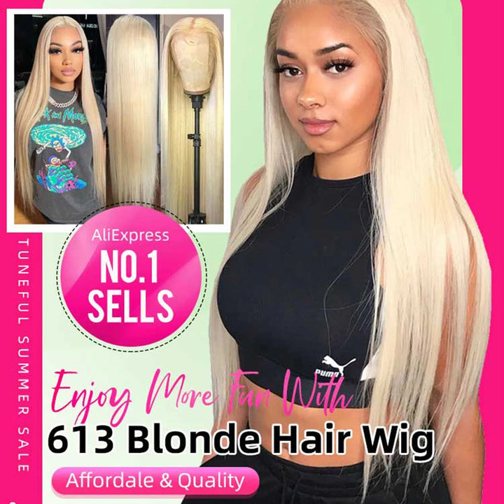 Peruca Frontal 13x6 HD Transparente Loira 613 – Cabelo Humano Brasileiro Liso, Pode Ser Tingido