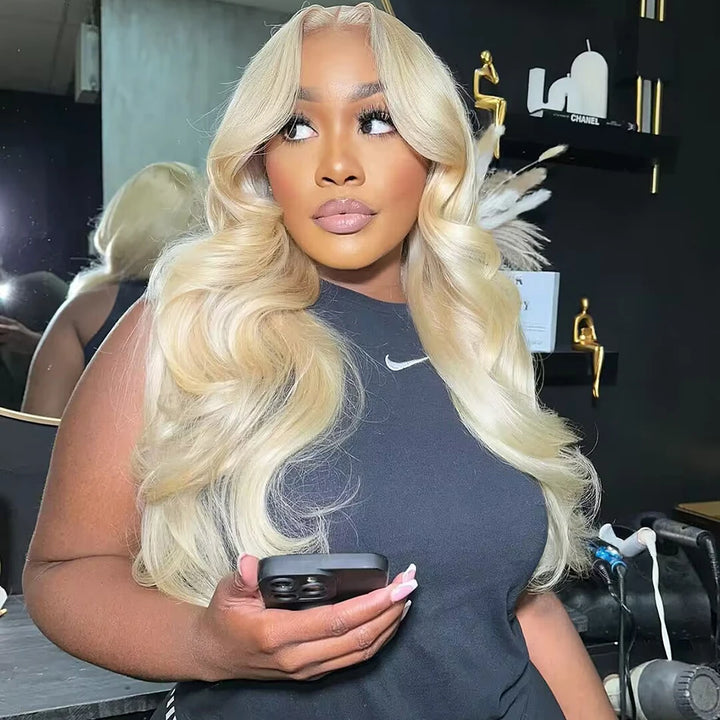 Peruca Frontal 13x6 HD Transparente Loira 613 – Cabelo Humano Brasileiro Liso, Pode Ser Tingido