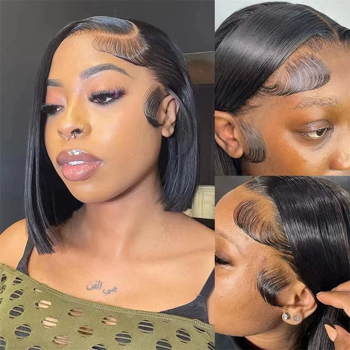 Peruca Bob Reta 100% Humana – Lace Frontal 13x4 Premium #1B